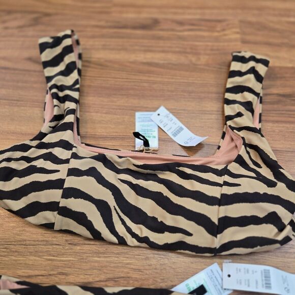 J. Crew Square Neck Bikini Top Only Womens Size M Brown Zebra Stripe New BK546 - Picture 1 of 4